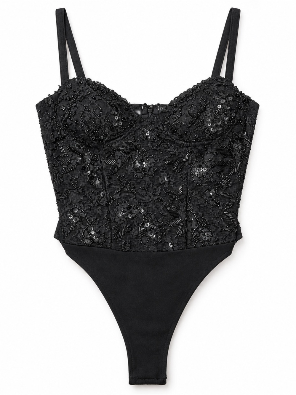 VINTAGE CONTEMPO CASUALS Beaded Embellished Lace Bustier Corset Bodysuit